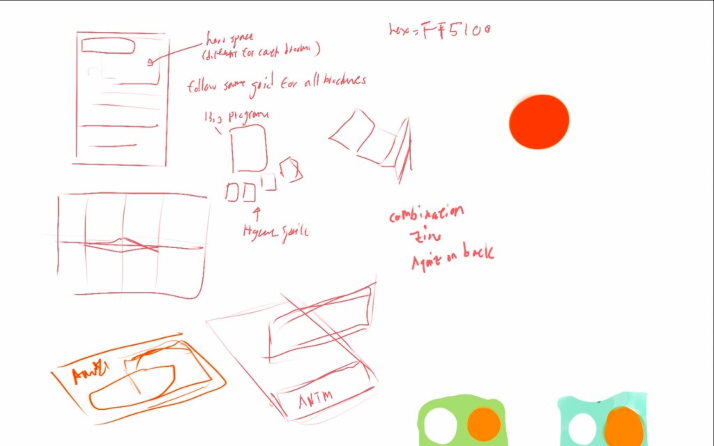 A set of drawings of various brochure ideas using pockets.