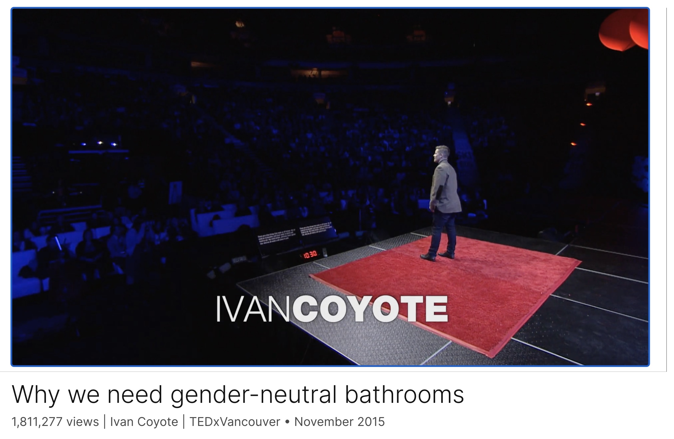 Screenshot of the TED Talk by Ivan Coyote that inspired this concept